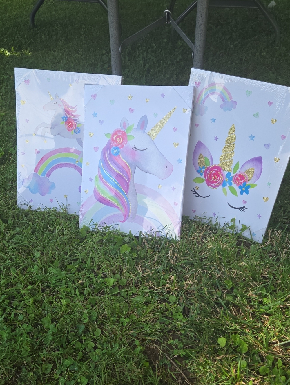 Unbranded Pastel Unicorn Party Canvas Wall Art - Pink, Rainbow